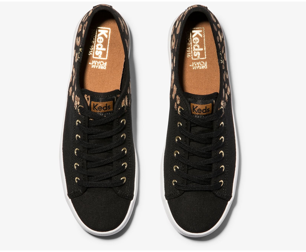 Πανινα Παπουτσια Γυναικεια - Keds Kickstart 50/50 Leopard. - Μαυρα/Καφε - XLEPR5167